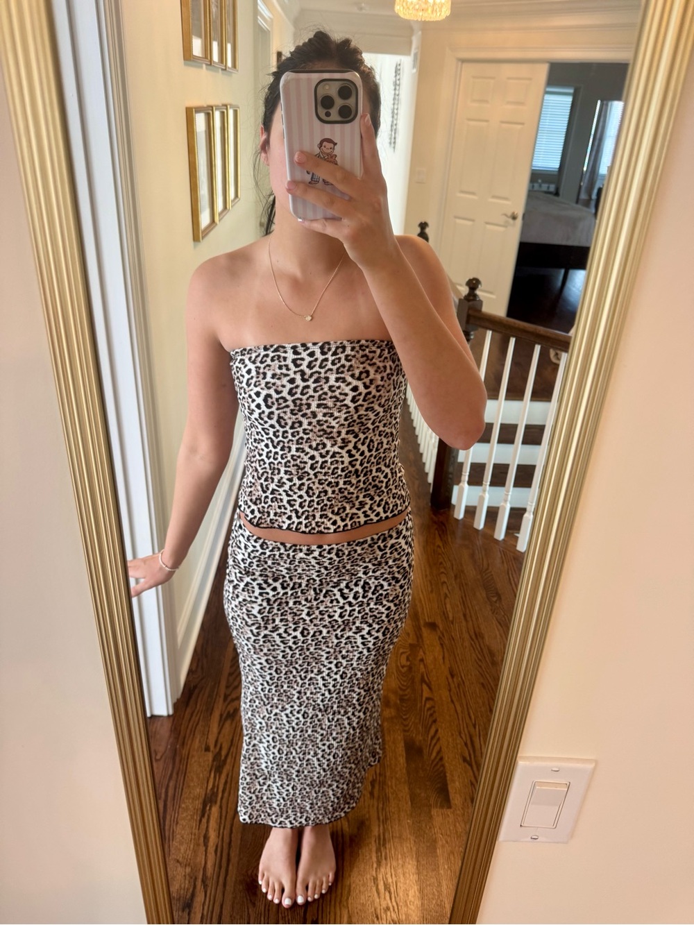 Leopard Print Strapless Two-Piece Set - Neutral Tones